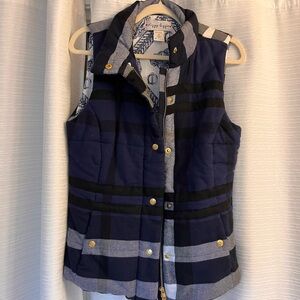 Navy Plaid Quilted Vest with Gold Accents
